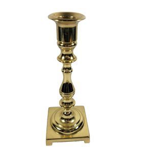 Vintage Polished Brass Candlestick Holder With Square Base 7 1/4 in MCM Decor